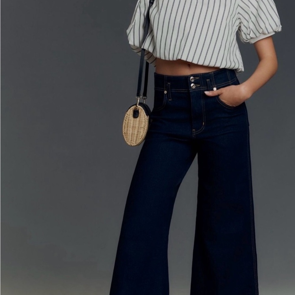 Anthropologie Navy Wide Leg Pants